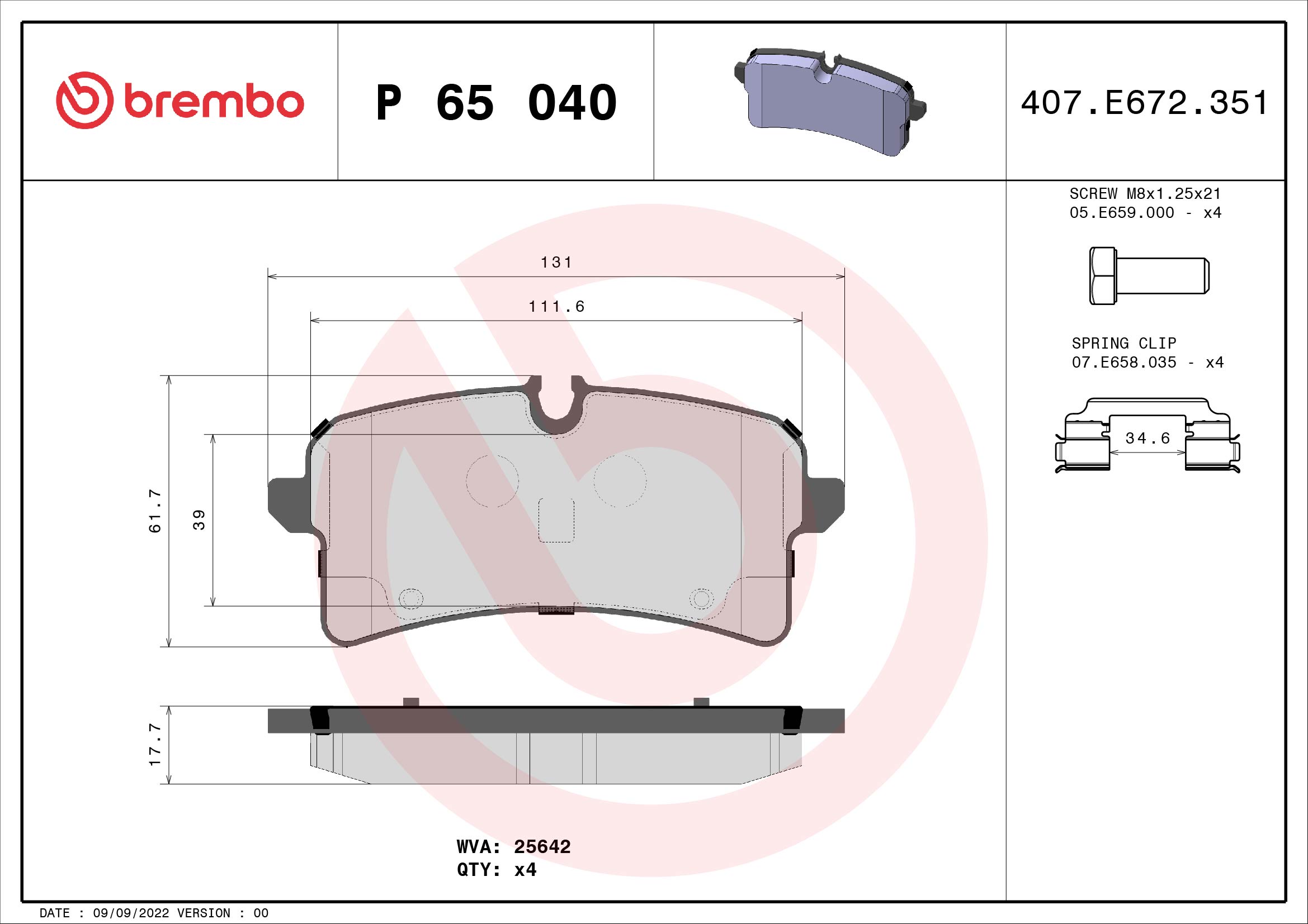 A.B.S. P 65 040 BREMBO Bremsbelagsatz, Scheibenbremse